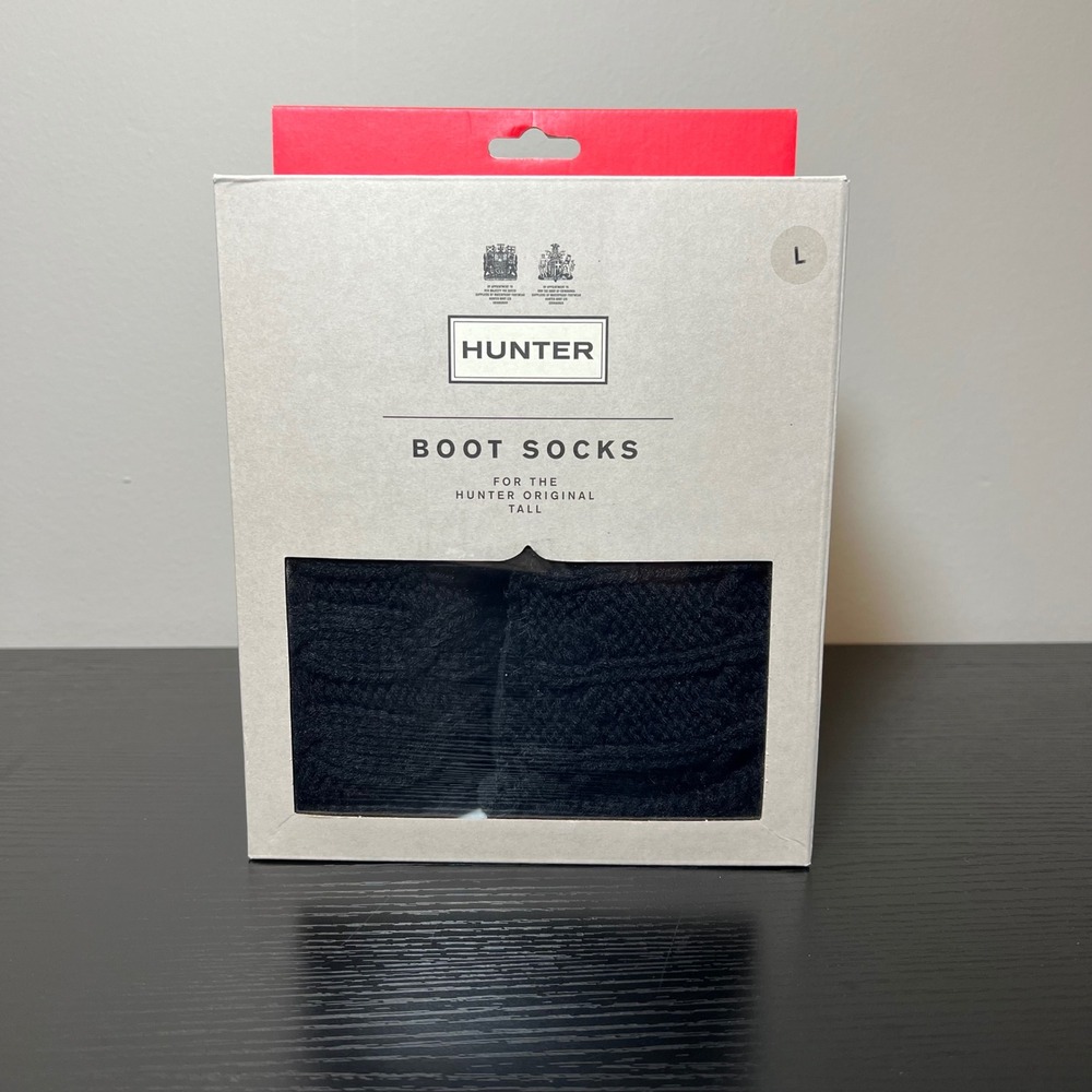 Hunter Original Tall Boot Socks Black Cable Knit Cuff Liners Women's Large 8-10